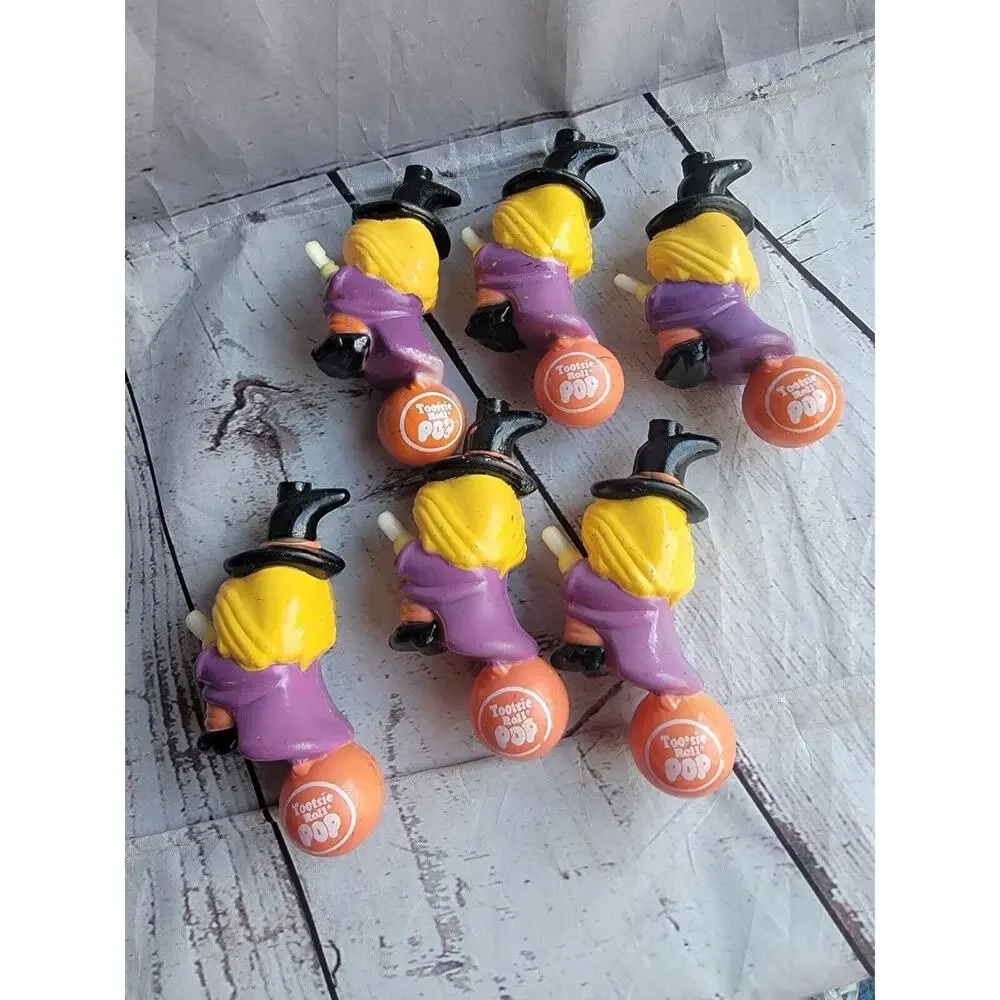 Vtg 1990s Witch Riding A Tootsie Roll Pop Halloween Set 6 Blow Mold Covers